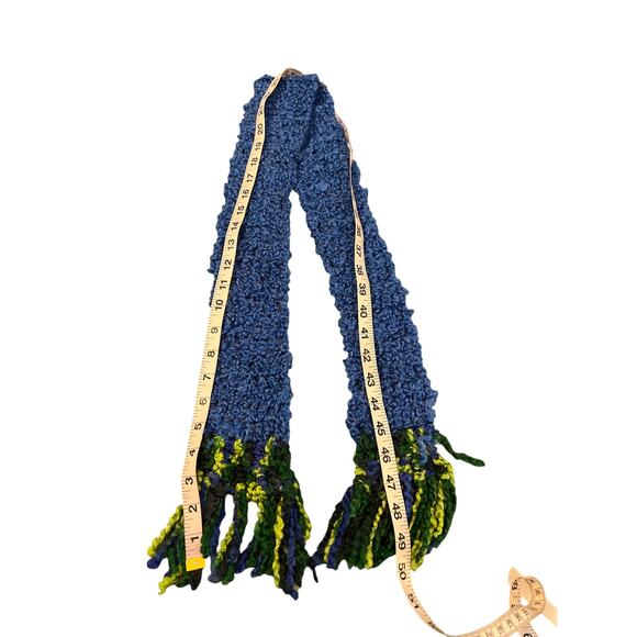 Handmade Crocheted Blue Green Beanie Hat & Fringed Scarf - Picture 5 of 5